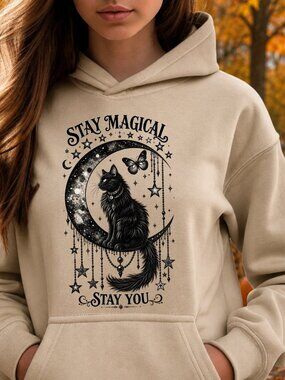 Black Cat HOODIE Graphic Sweatshirt Adult Unisex Stay Magical Stay You Witchy